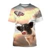 Guitar-Playing Pig 3D Printed Men's T Shirts Funny Summer Animals O-Neck Short Sleeve Casual Comforts Tees Shirt Kid Tops Women