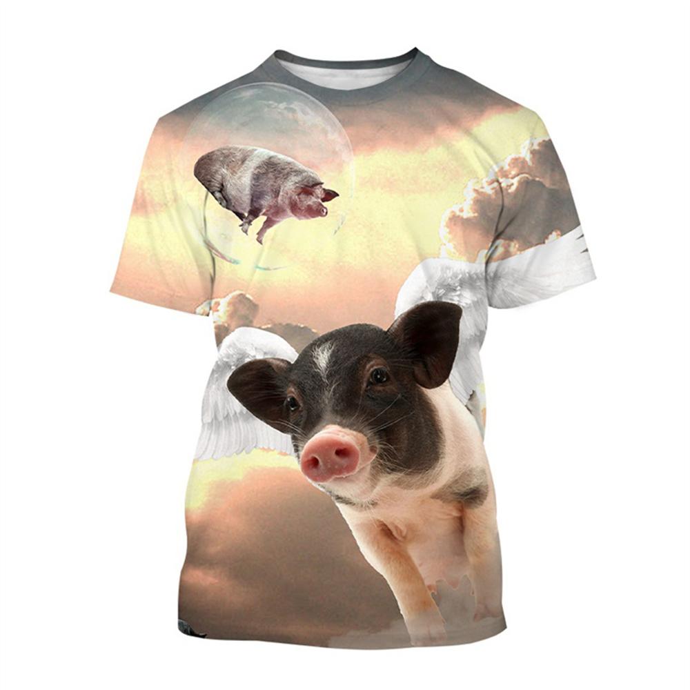 Guitar-Playing Pig 3D Printed Men's T Shirts Funny Summer Animals O-Neck Short Sleeve Casual Comforts Tees Shirt Kid Tops Women