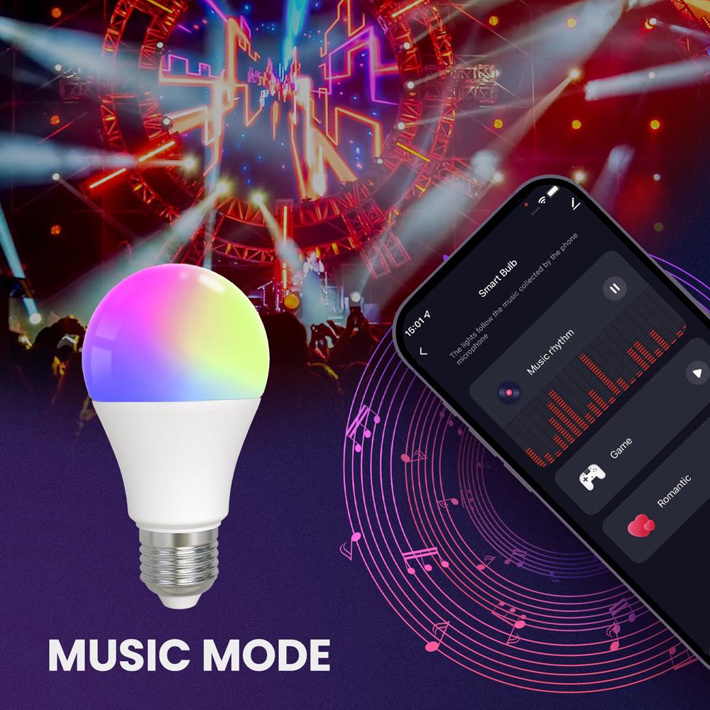 Tuya BT Intelligent Light Bulb Brightness and Color Adjustable Lamp E27 Light Bulb Compatible with and Google Assistant