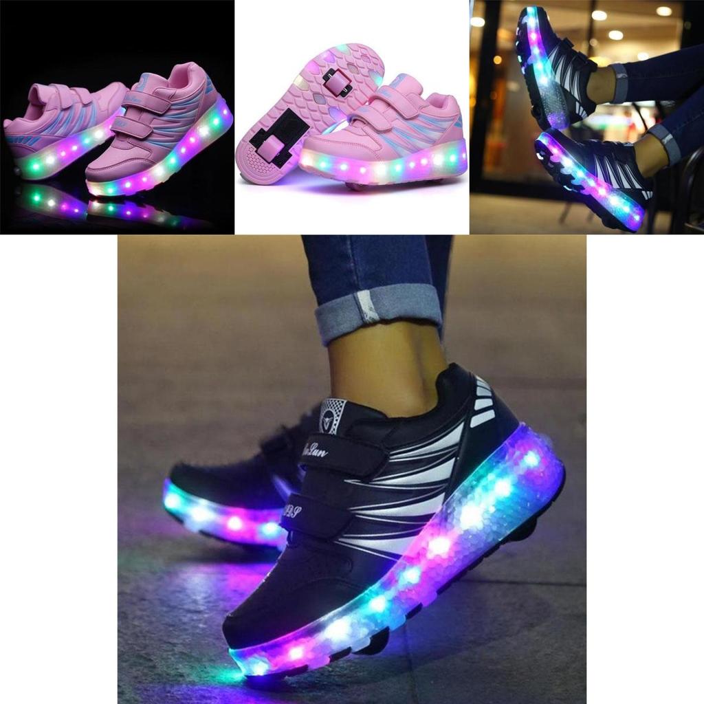 Versatile Led Shoes With Wheels Mesh Roller Skate Glowing Kid Luminous Unisex Sneakers
