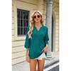 Spring and Summer Women's T-shirt Solid Color V-neck Loose Button Mid-sleeve T-shirt Top