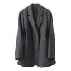 Women Suit Coat Lapel Long Sleeve Double Breasted Suit Jacket with Pockets Solid Color Loose Fit