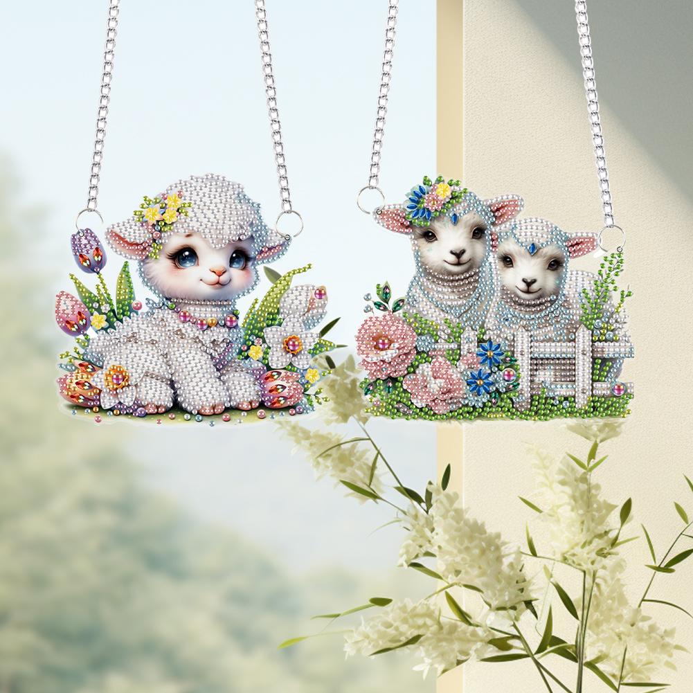 2pcs Animal 2D/Flat DIY Special Shape Rhinestone Diamond Art Window Pendants Diamond Painting Set DIY Home Decor Hanging Charm
