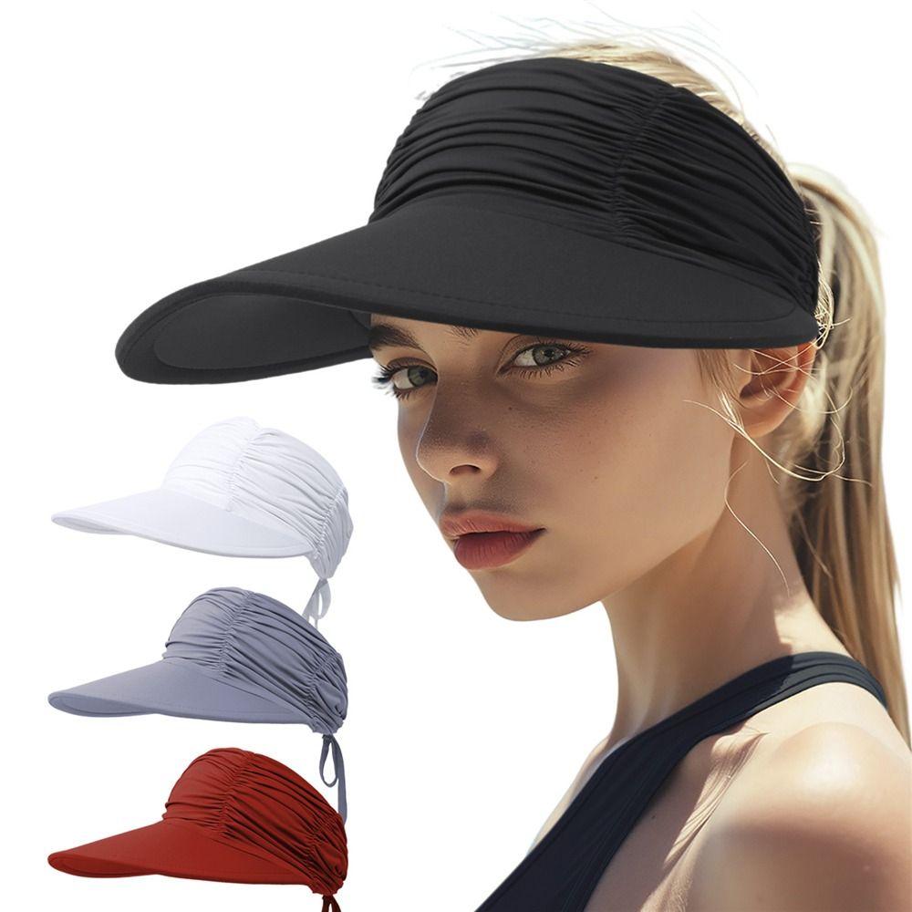 Wide Brim Sun Visor Hat UV Protection High Ponytails Visor Cap Trendy Empty Top for Women