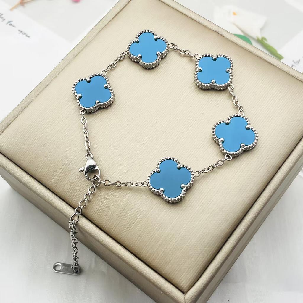 15 мм не теряет цвет четырехлистный клевер титановая сталь пять цветов браслет женская мода универсальный высококлассный чувство женского браслета