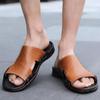 Летние мужские тапочки на плоской подошве, очень широкие сандалии, уличные пляжные повседневные кожаные сандалии с открытым носком, мягкие прогулочные сандалии
