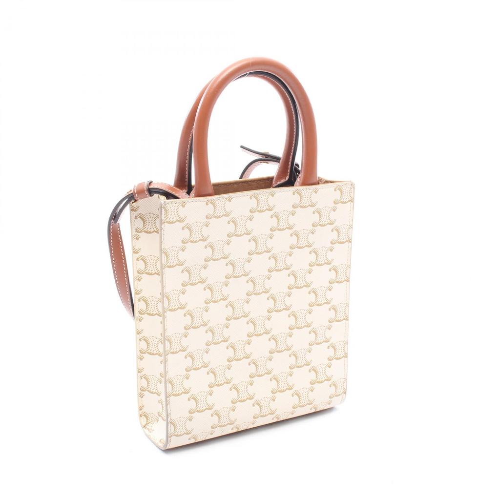 Used CELINE Mini Vertical Cover Triomphe 2WAY Handbag 194372BZK PVC coated canvas leather Beige Brown Used Women