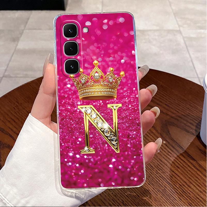 Phone Case For Infinix Hot 70 Bumper Transparent TPU Shockproof Soft Casing Luxury Initial Letter With Crown Couple Shell