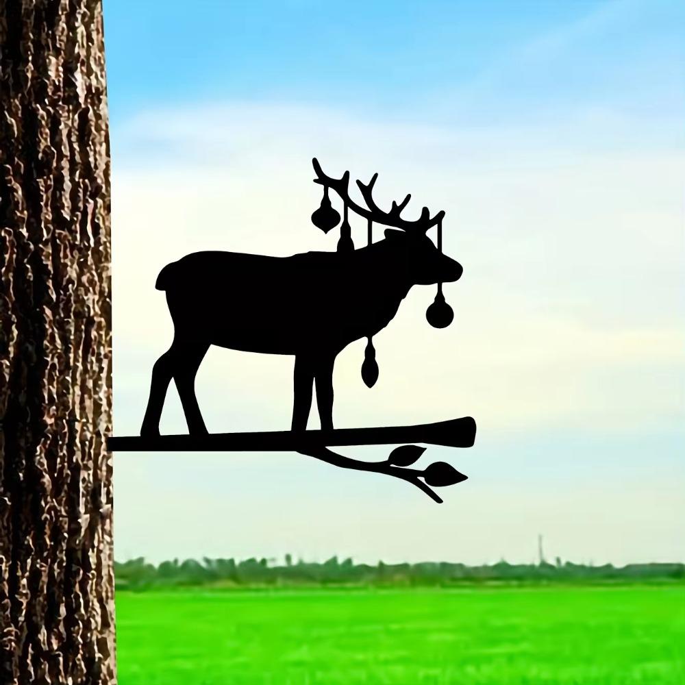 Рождественский олень на ветке, металлический силуэт, настенный декор для дома, сада, двора, патио и уличного украшения