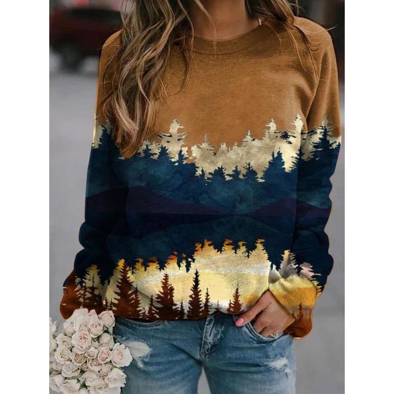 Shoulder Sleeves for Spring Autumn Comfortable and Fashionable Simple and Loose 3D Digital Printed Women's Clothing Pullovers & Long Sleeves