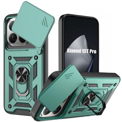 Чехол для Xiaomi 15T Pro, Усиленная прочная защита с защитной шторкой для камеры от царапин - Зеленый