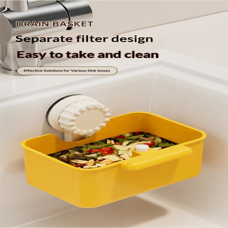 Sink Drain Strainer Basket Sink Washing Basin Anti Leak Filter Basin Suction Cup Rack One Click Press Type Grid Drain Storage