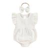Baby Girl Summer Jumpsuit Solid Color Elastic Romper and Bow Headband Set Cute Fashion Clothes Outfits