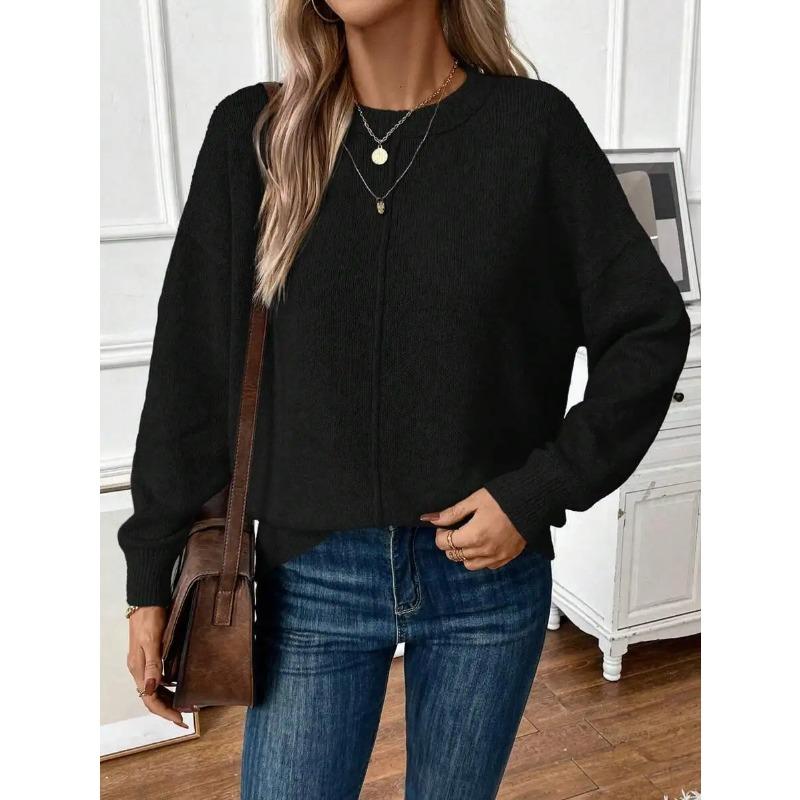 Pullover Women Solid Color Sweater Versatile Loose Fit Knitwear Autumn Winter Office Lady Top Simple Versatile Oversized Sweater