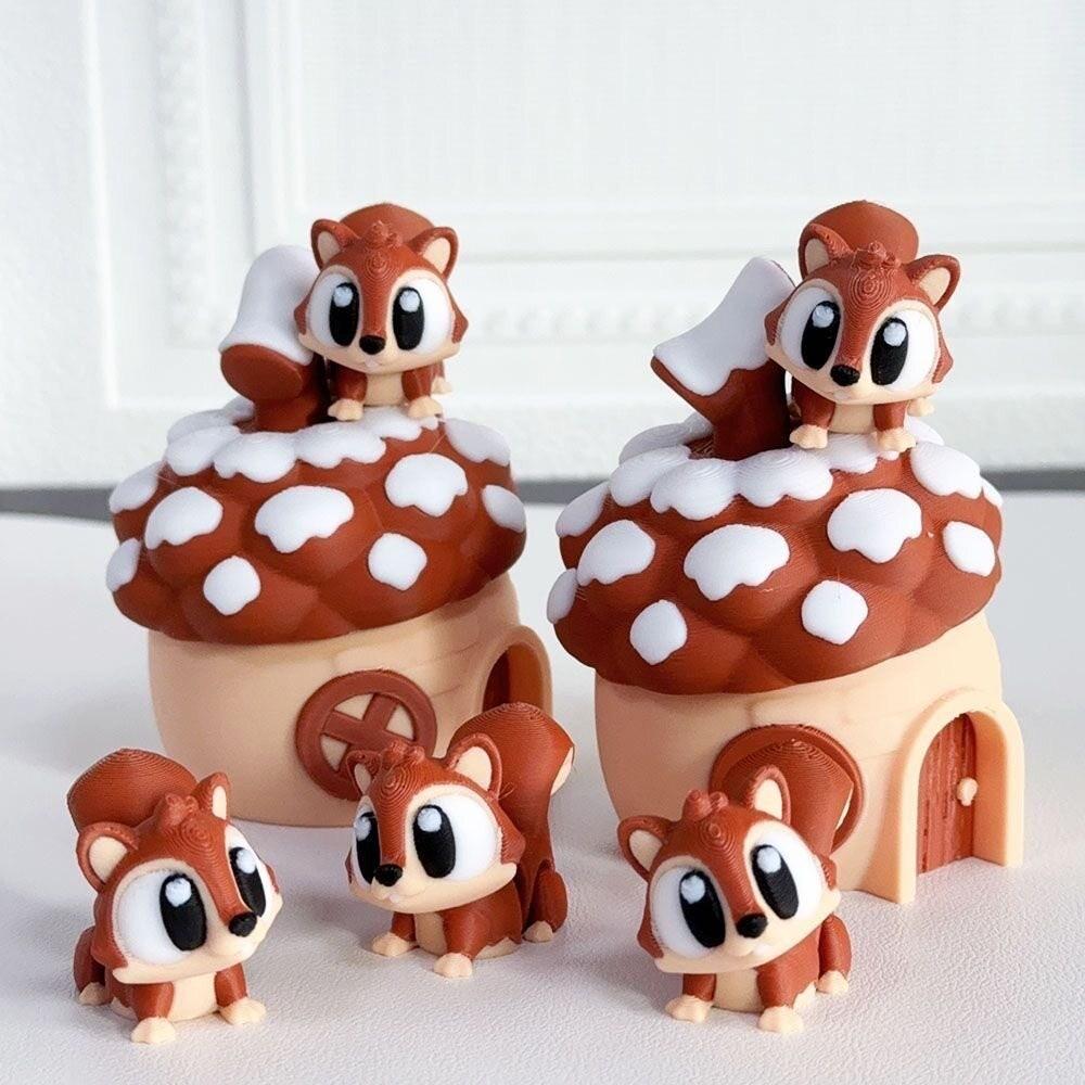 Plastic Material Squirrel Set Non-Electric Movable Joints 3D Printed Decorative Piece Cute Design Desktop Decorative Sculpture
