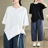 2025 New Summer Plus Size T-Shirt Women Asymmetrical Short Sleeve Solid Loose White Tops Tees Black