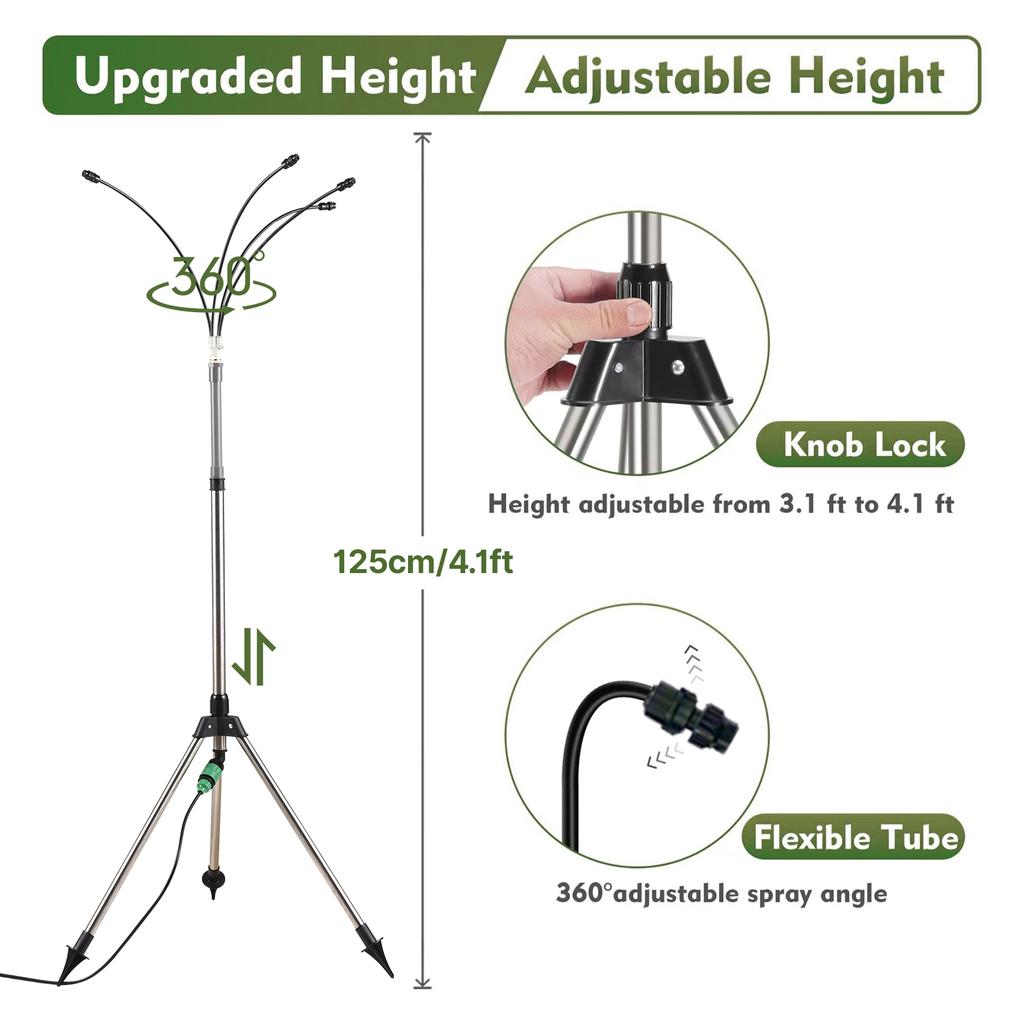 Наружная система охлаждения водяным туманом 4 головки 26 футов/8 м линия 360 градусов трубка 3/4 шланговый штуцер распылители