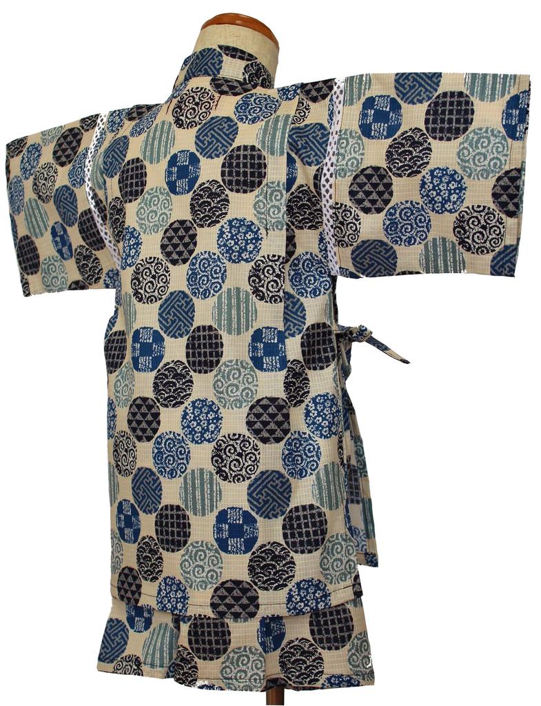 Round Made In Variable Summer Summer Room Wear [Warudo] Children's Jinbei, Boys, Kids, Jinbei, Pattern, Beige, Japan, Weave, 100% Cotton, Sizes 90,