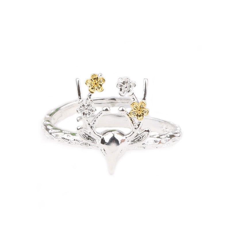 Mori-Style Creative Deer and Plum Blossom Midi Ring for Women - Christmas Gift Jewelry for Girlfriend