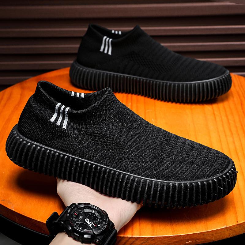 Spring New Black Versatile Sneakers 2025 Youth Trend Fashion Flying Weaving Casual One-Pedal Sneakers Men's Shoes