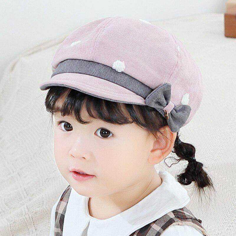 Children Dot Pattern Classic Retro Style Baby Cap Toddler Girl Autumn Bowknot Berets Hat