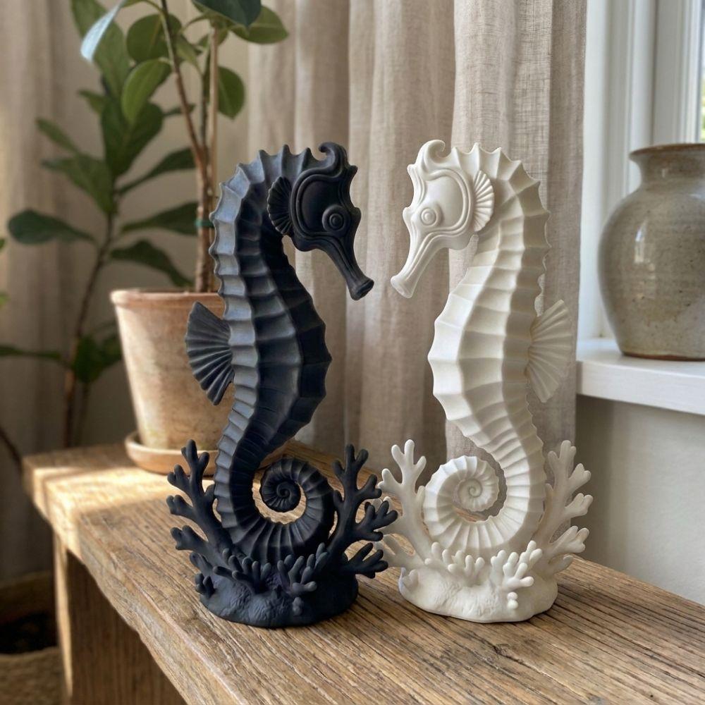 2PCS Minimalist Coral Base Seahorse Statue Double Seahorse Seahorse Table Decor  Gift Giving