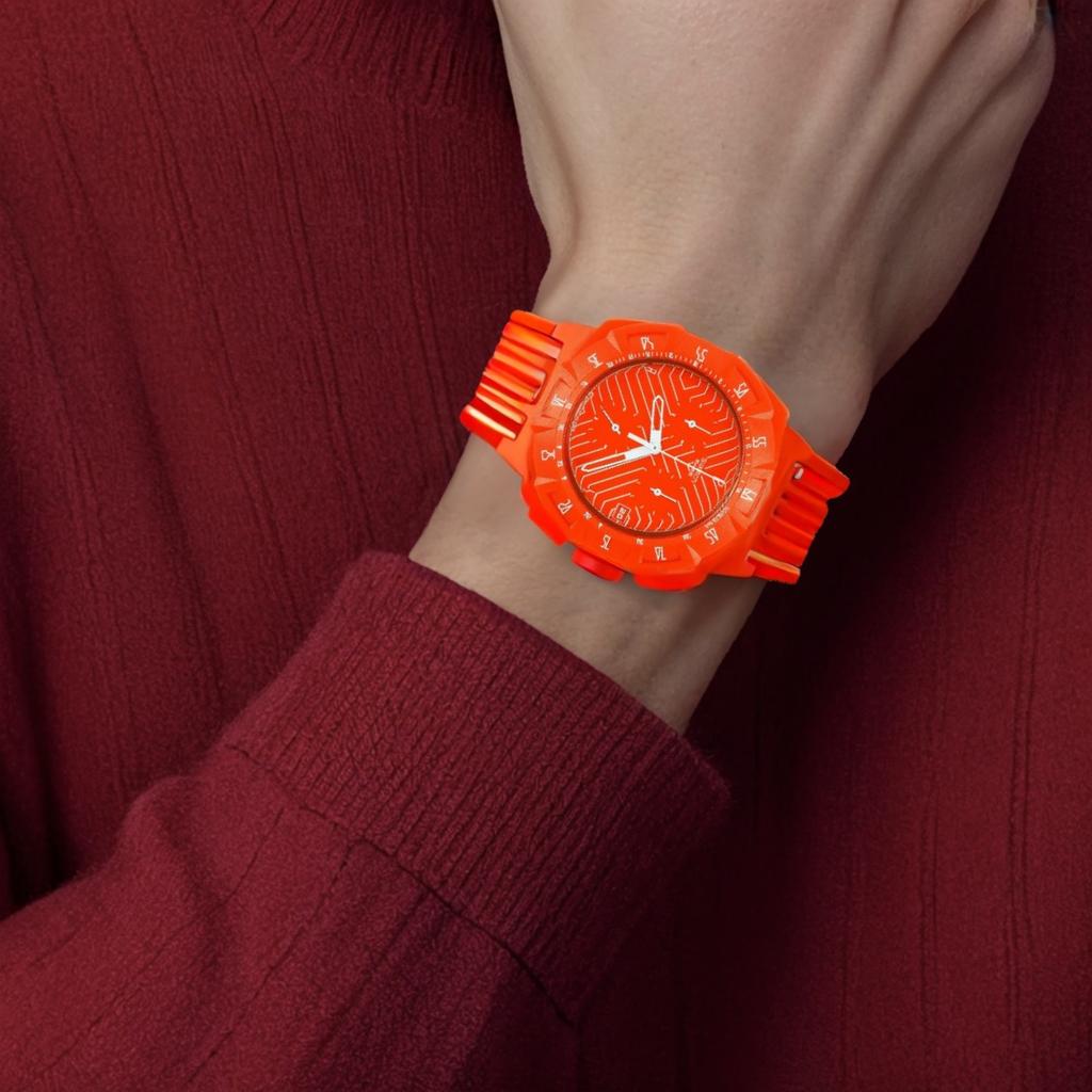 Swatch Водонепроницаемые часы с кварцевым механизмом 45 мм, оранжевый циферблат, пластиковый корпус, резиновый ремешок, унисекс, SUIO400