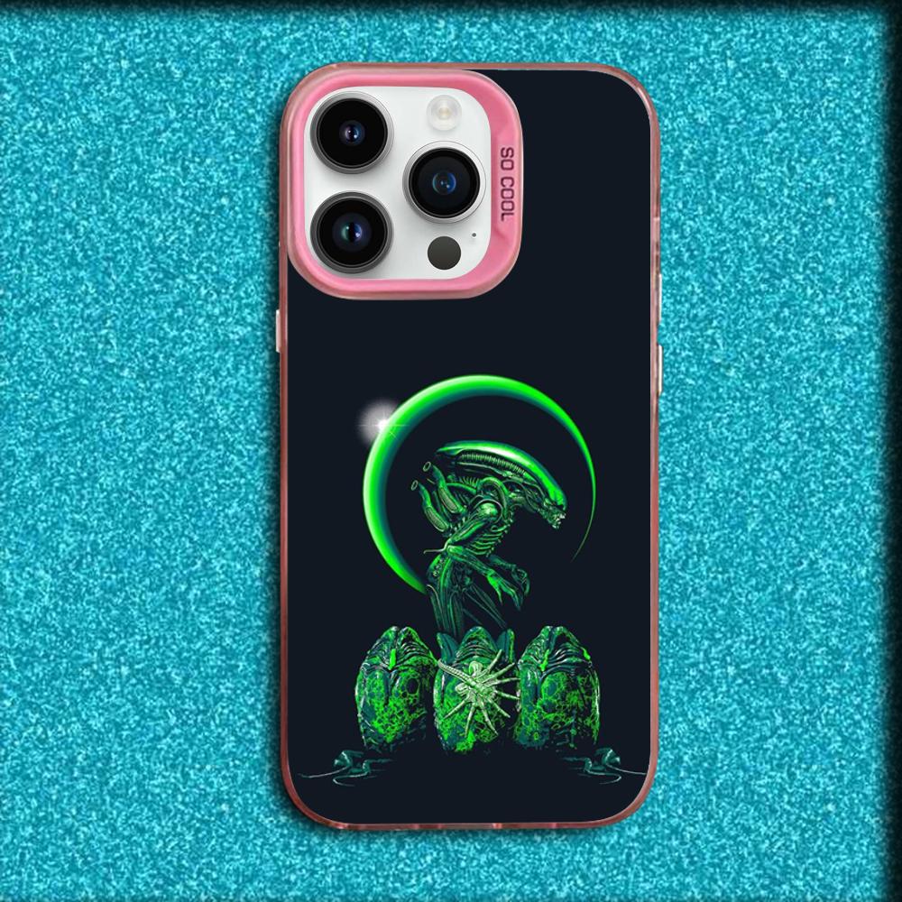 Чехол для телефона 'Чужой Ксеноморф' из фильма 'Чужой' для iPhone 16,15,14,13,12,11, Mini, Pro, MAX Розовый Матовый Силиконовый Чехол