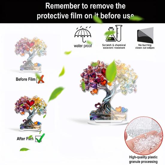 Love Heart Tree Ornament Colorful Acrylic 2D Flat Decoration Valentine's Day Decor Tabletop