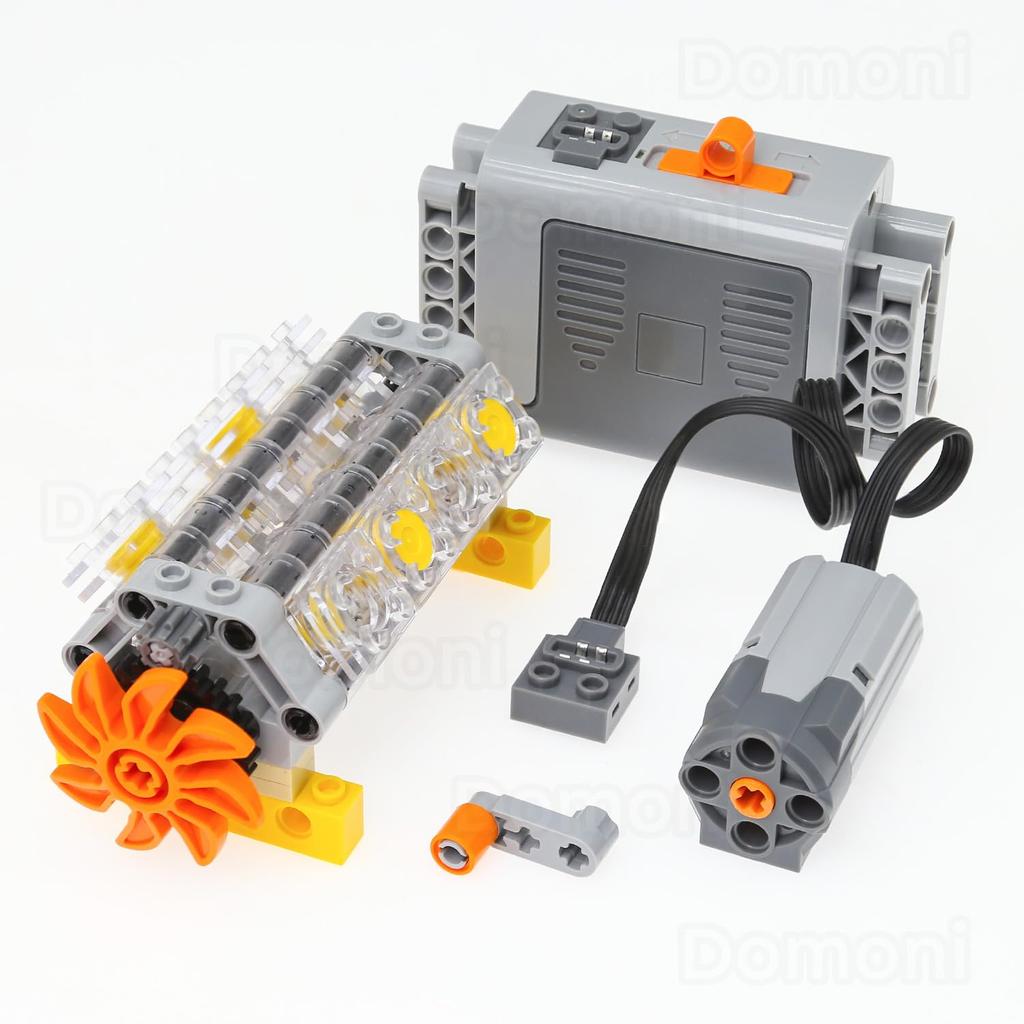 Domoni Powered V8 Engine Kit with M Motor and AA Box - Complete Dynamic Building Set, Fully Tech-Ready for MOC, RC Car, and STEM Projects
