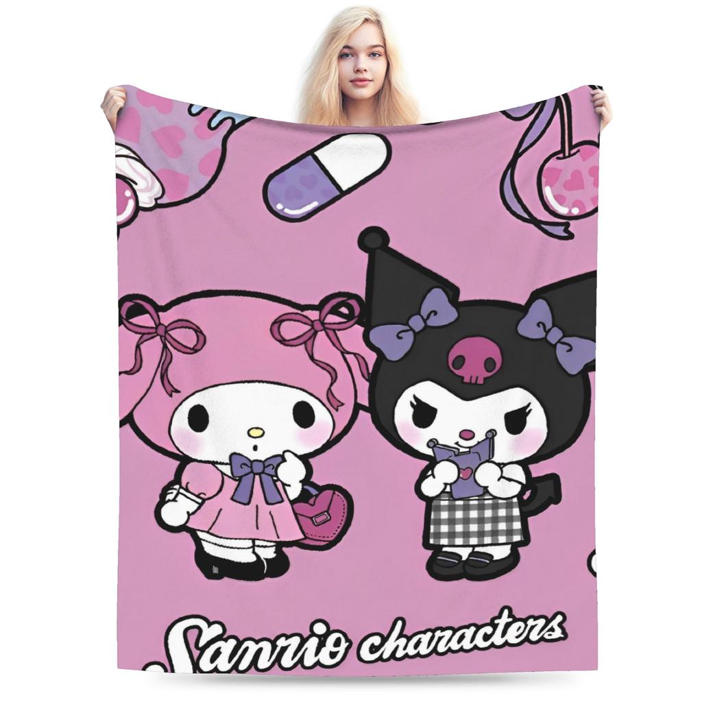 Cartoon Cool Cute Kuromi Fleece Throw Blanket  Blanket for Home Outdoor Super Soft Bed Rug