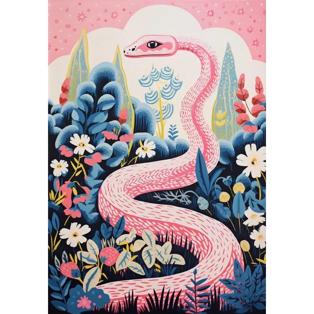 Pastel Botanical Jungle Animal Poster Giraffe Elephant Lion Parrot Snake Tiger Print Wall Art Picture Canvas Home Decor