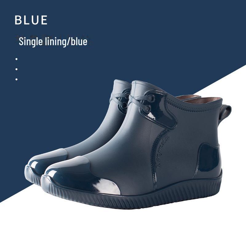 Мужские блестящие повседневные резиновые сапоги с низким верхом - Водонепроницаемая обувь на толстом низком каблуке