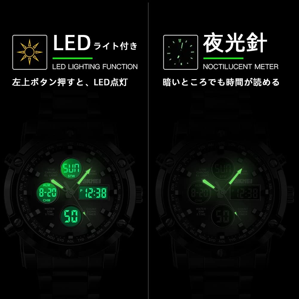 Watch Digital Analyzer Watch Chronograph Business Casual Japanese Movement Arum Function Calendar Day of the Week Stopwatch Digital Analyzer Watch