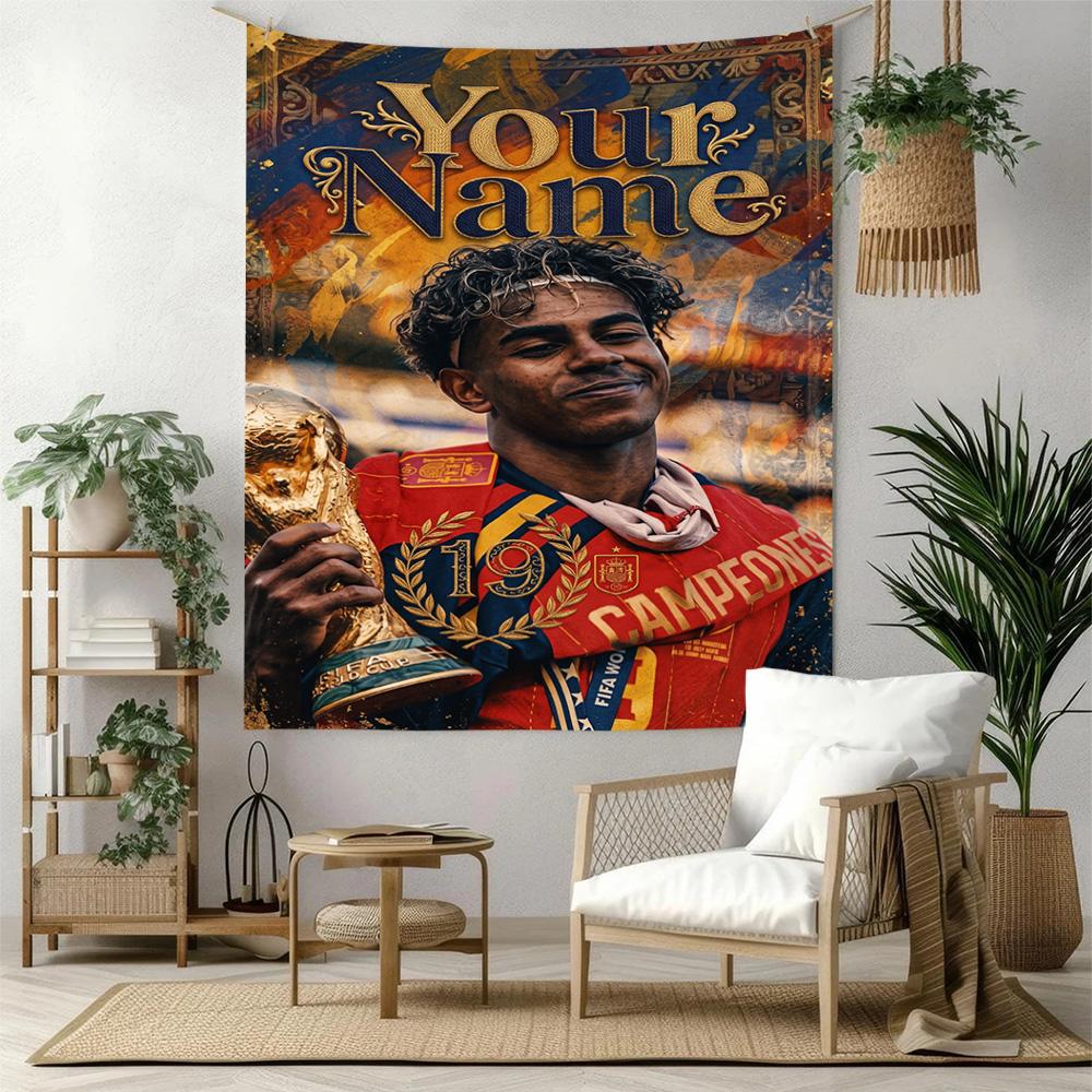 Lamin Yamal Custom Your Name Wall Decor Tapestry Art For Pet Memorial Birthdaywedding Party Backdrop Family Gift