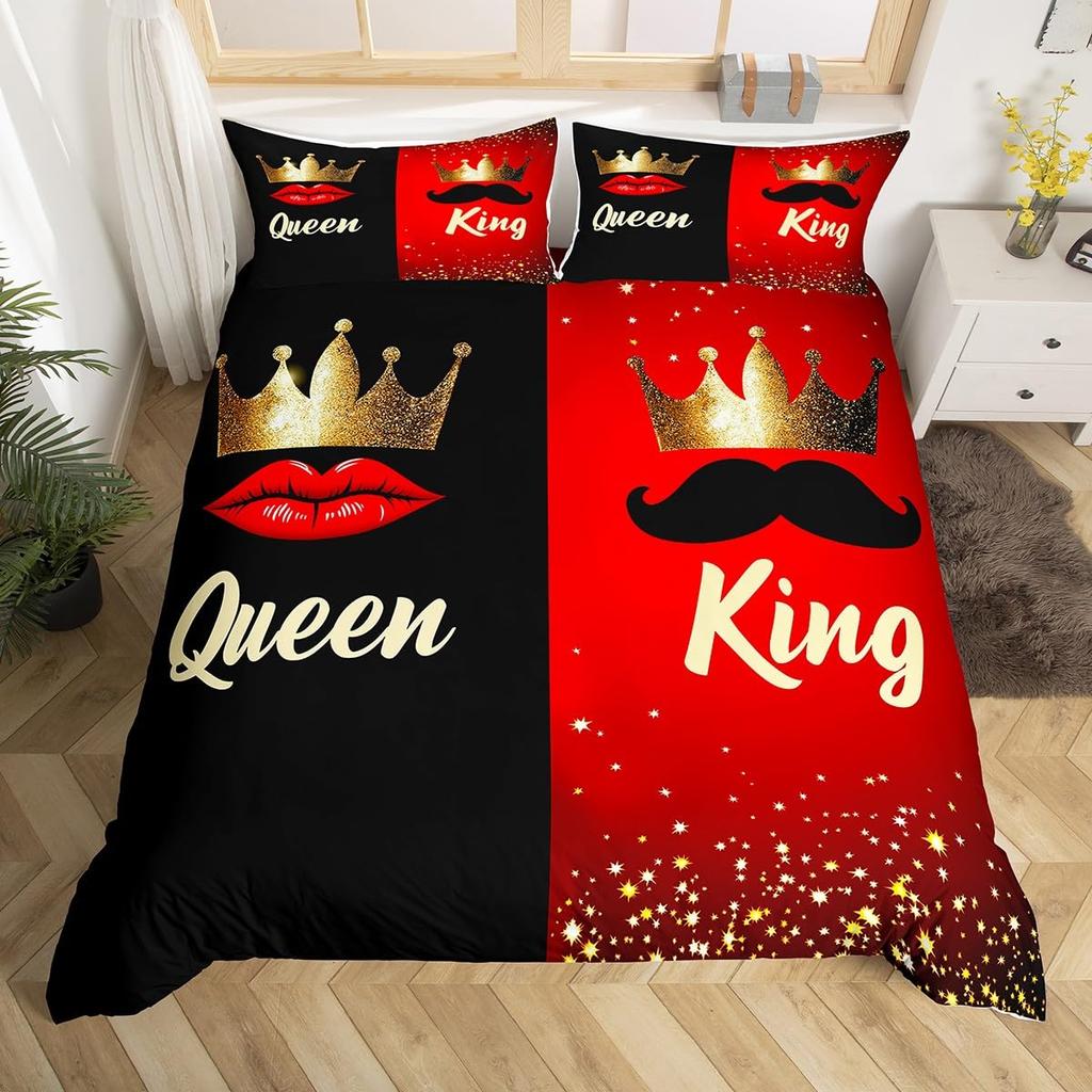 Luxury Crown Duvet Cover Set Vintage Red And Black Comforter Cover Romantic Wedding Queen King Bedding Sets Valentines Day Gift
