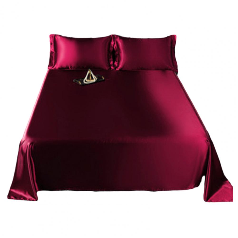 Glossy Satin Silk Bed Sheet With 2 Pillowcase Twin/Full/Queen/Top Sheets Solid Color Flat Bed Sheets Smooth Bed Sheet Sets