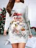 2025 Autumn and Winter New Women's Hip-wrapped Dress,3D Christmas Printing and Dyeing Women's Fashion Long-sleeved Round Neck Sexy Hip-wrapped Dress