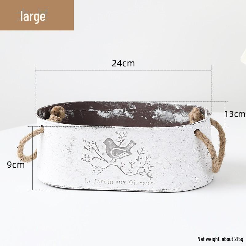 Винтажный овальный металлический цветочный горшок с пеньковой веревкой для суккулентов и зеленых растений