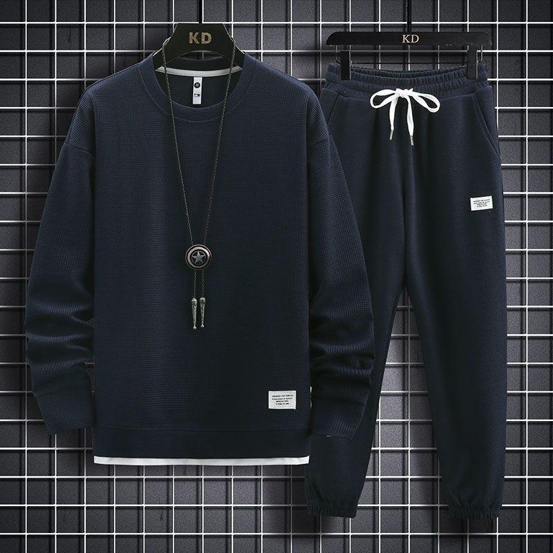 Spring Autumn Men's Two Piece Set Linen Fabric Casual Sweatshirt and Sweatpants Set Mens Sports Suit Fashion Tracksuit