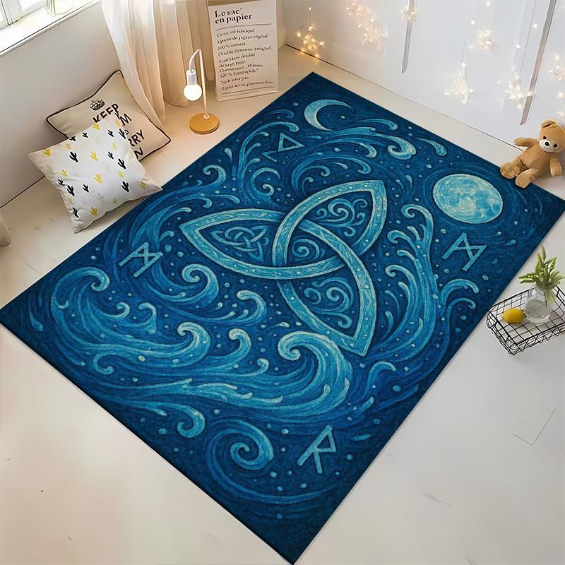 Celtic Knot with Moon and Waves Design Non-slip rug suitable for living room and bedroom sofas