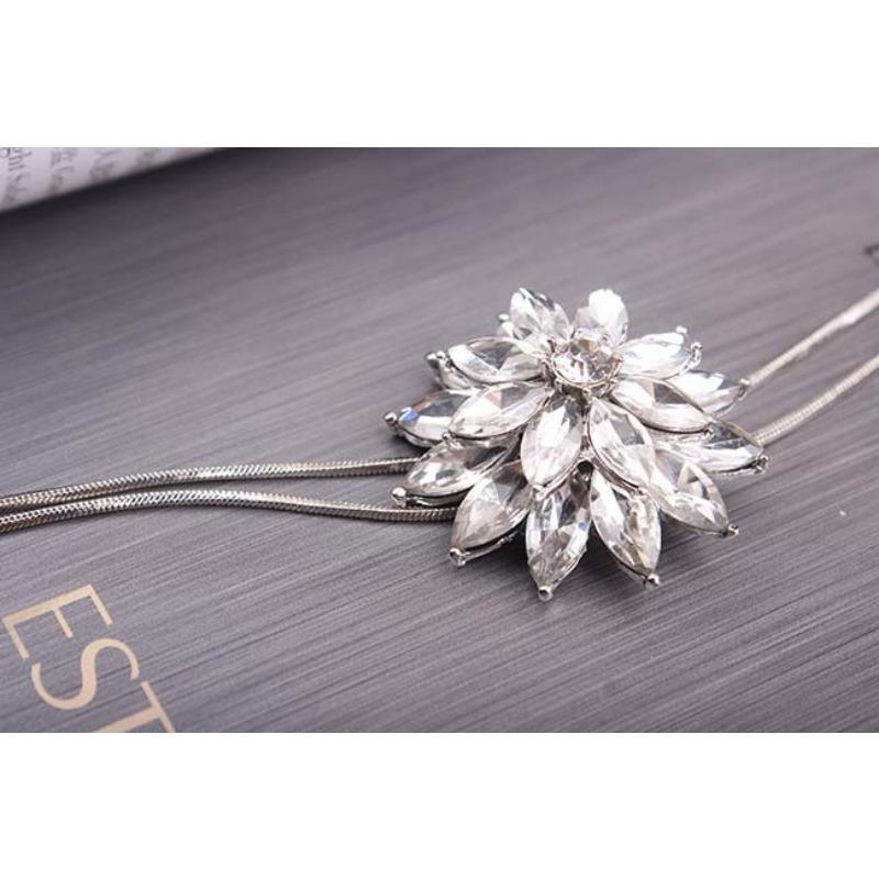 Простое и модное, длинное ожерелье с кристаллами и драгоценными камнями, декоративная цепочка для свитера