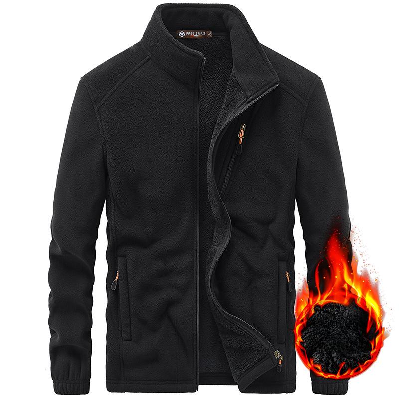 Осенне-зимняя мужская куртка-свитер с воротником-стойкой для отдыха на открытом воздухе, флисовая подкладка, утолщенный флисовый верх