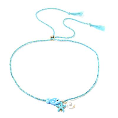 Красочное богемное керамическое ожерелье с подвеской в виде рыбки для женщин, регулируемый многоцветный веревочный чокер, идеально подходит для летнего пляжного отдыха