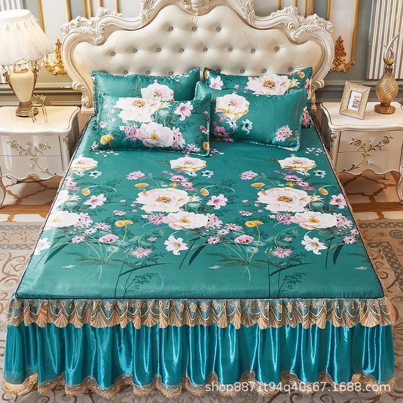 Оптовый моющийся летний коврик из ледяного шелка, юбка для кровати, цельный чехол для кровати, накидка на кровать, набор из трех предметов, чехол для матраса Simmons, защитный чехол