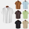 Men's Summer Casual Fashion Solid Color Cotton Linen Top Stand Collar Short Sleeve Shirt