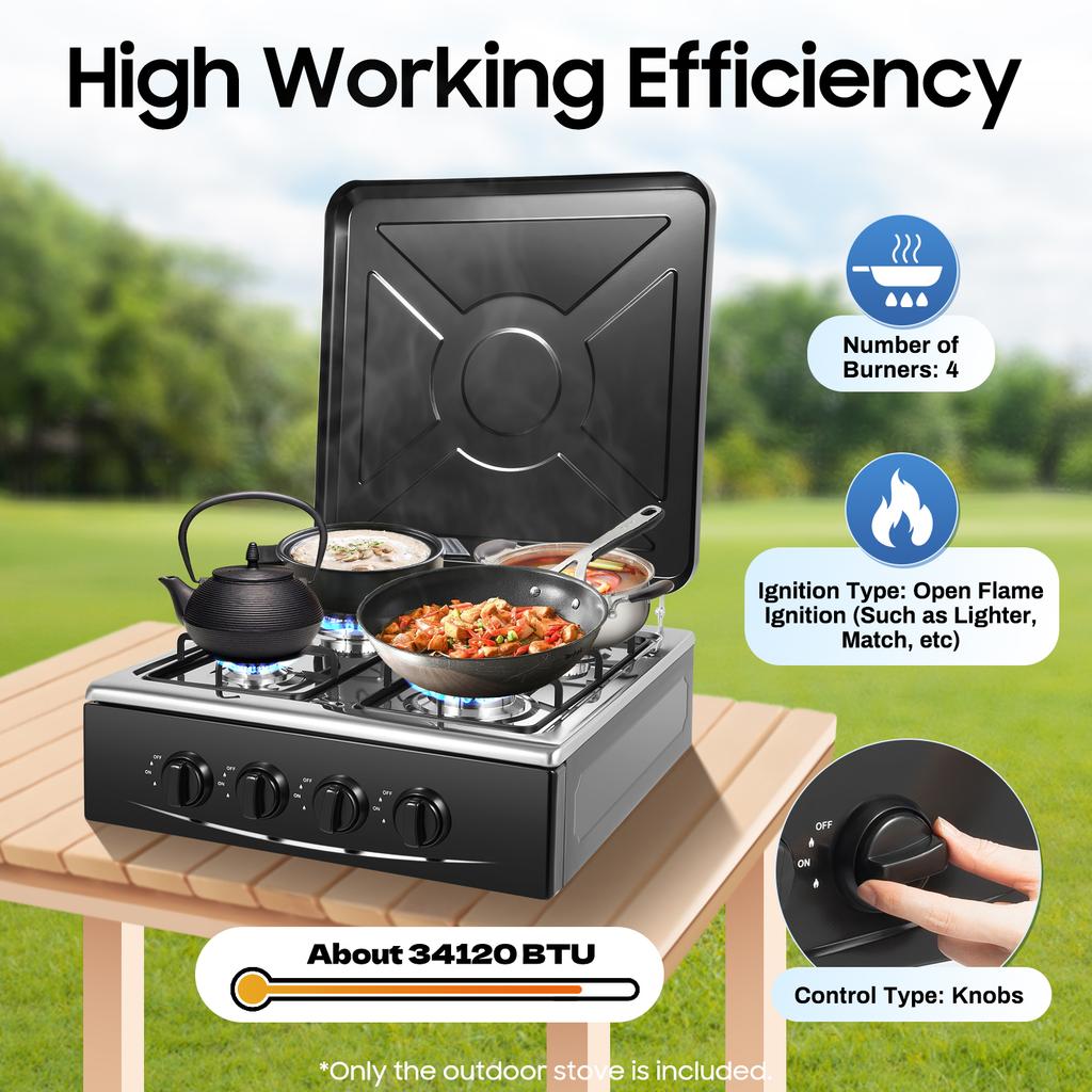 Газовая плита на 4 конфорки Портативная NG/LPG Отдельностоящая варочная панель для дома, кухни, улицы, кемпинга, барбекю, пикника