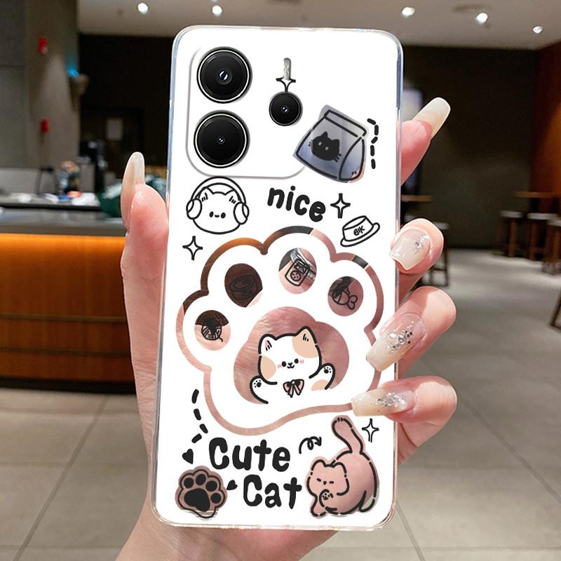 Back Cover For Redmi Note 14 5G Case Transparent Silicone Aesthetic Luxury Fashion Cute Cat Casing Shockproof Bumper 24094RAD4G