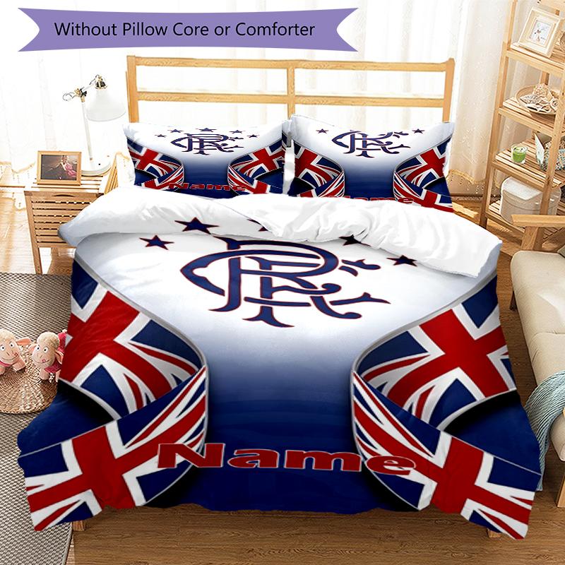 3pcs Custom Name Rangers F.C Bedding Set Duvet Cover Closure Includes 1 Duvet Cover & 2 Pillowcases, Soft and Comfortable for All Seasons.