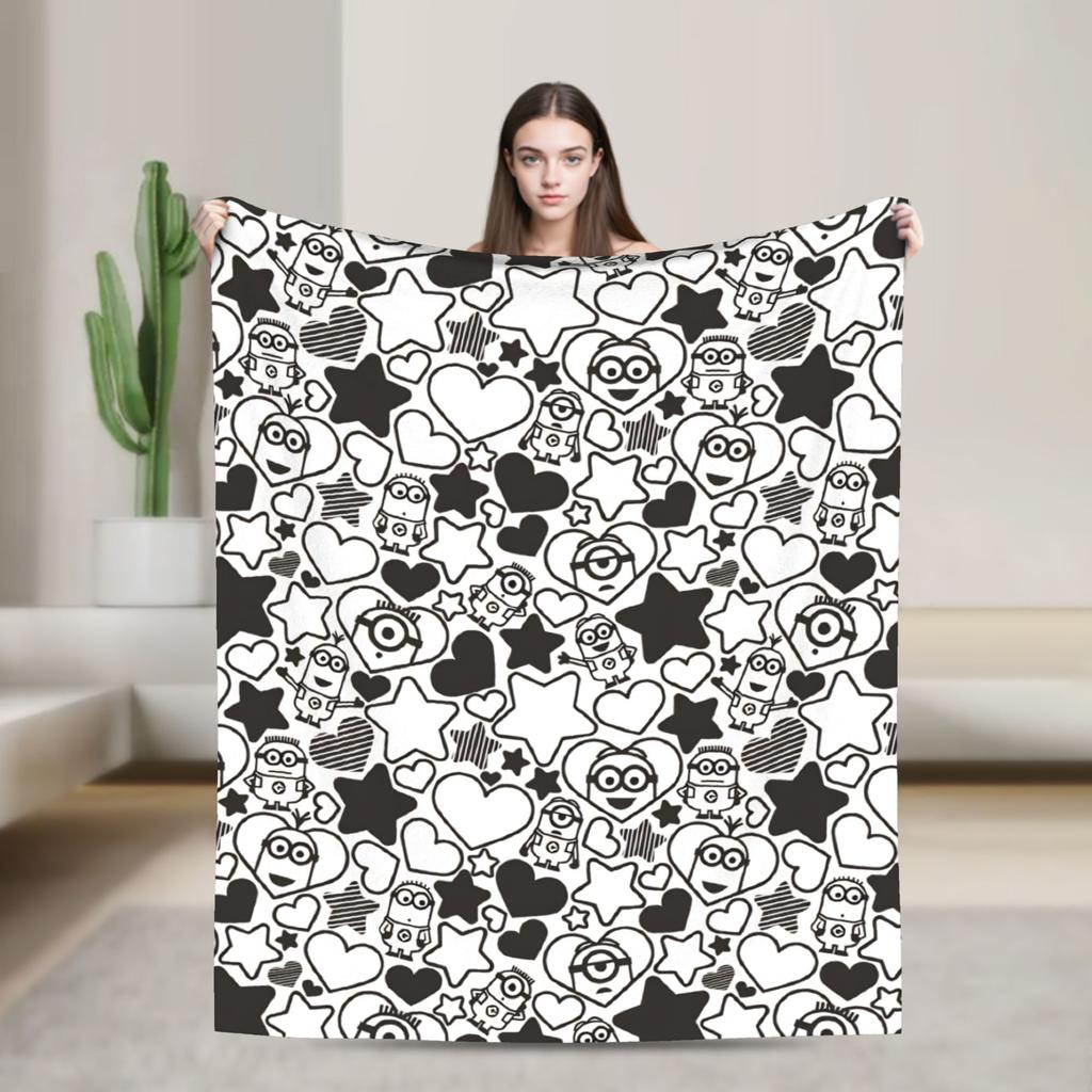M-Minions Cartoon Christmas Flannel Blanket Warm Throw Blanket for Outdoor Travel Comfortable Bedspread Sofa Bed Cover